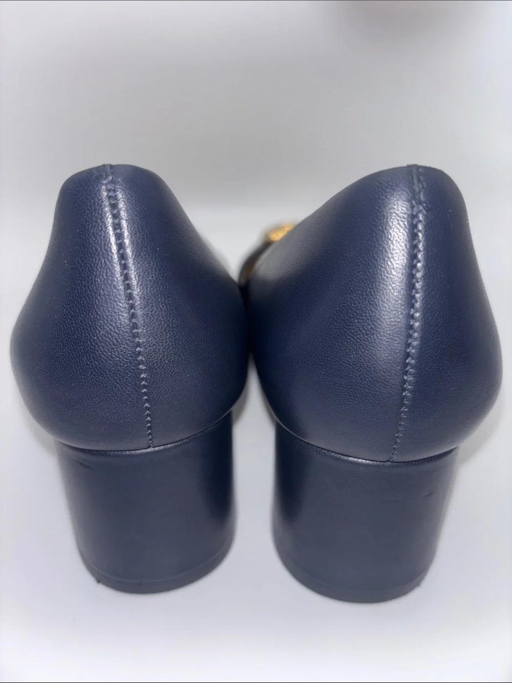 Tory Burch Navy Leather Logo Block Heels